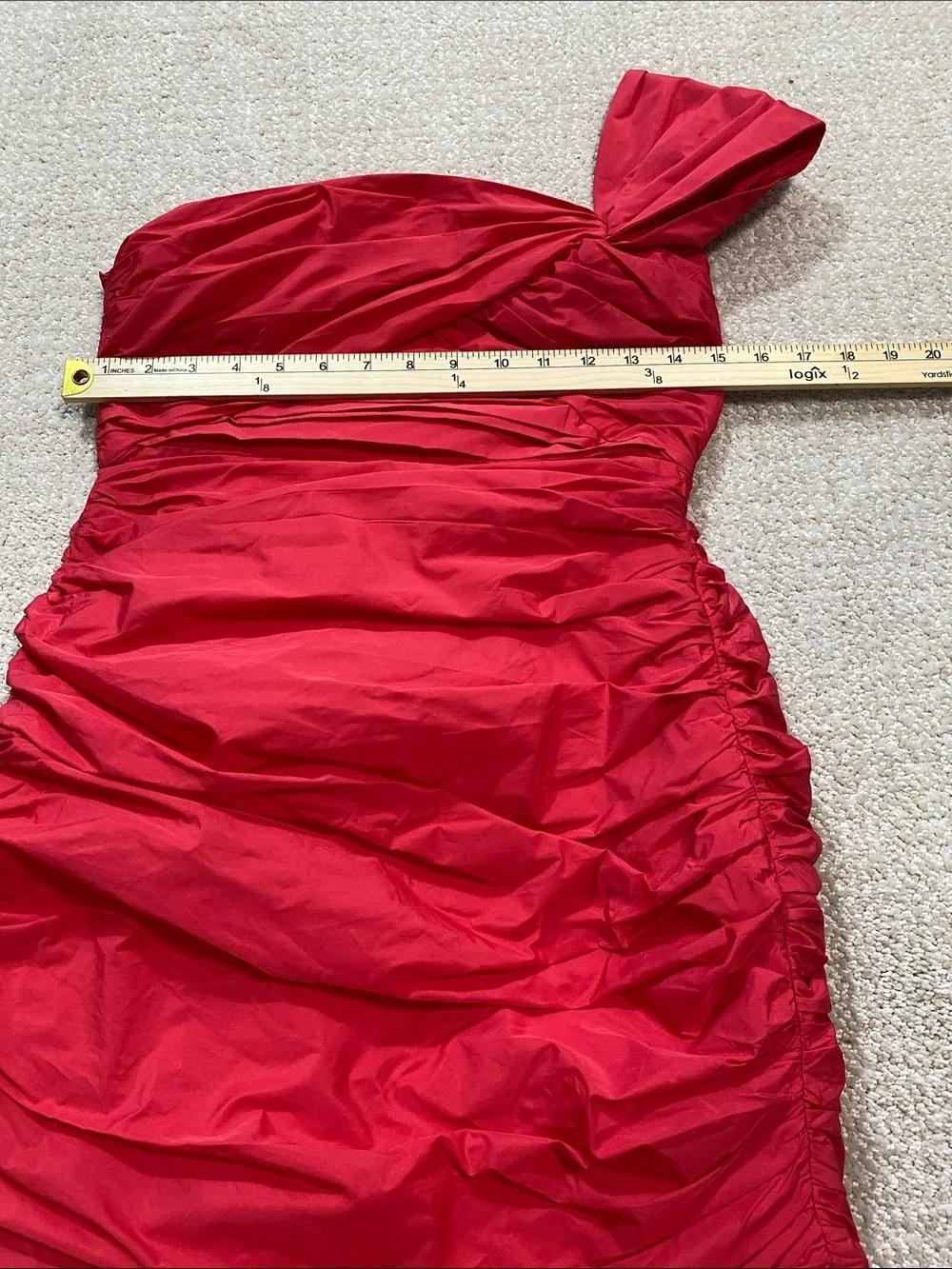 Zara Bright Red One-Shoulder Ruched Mini Dress Size S